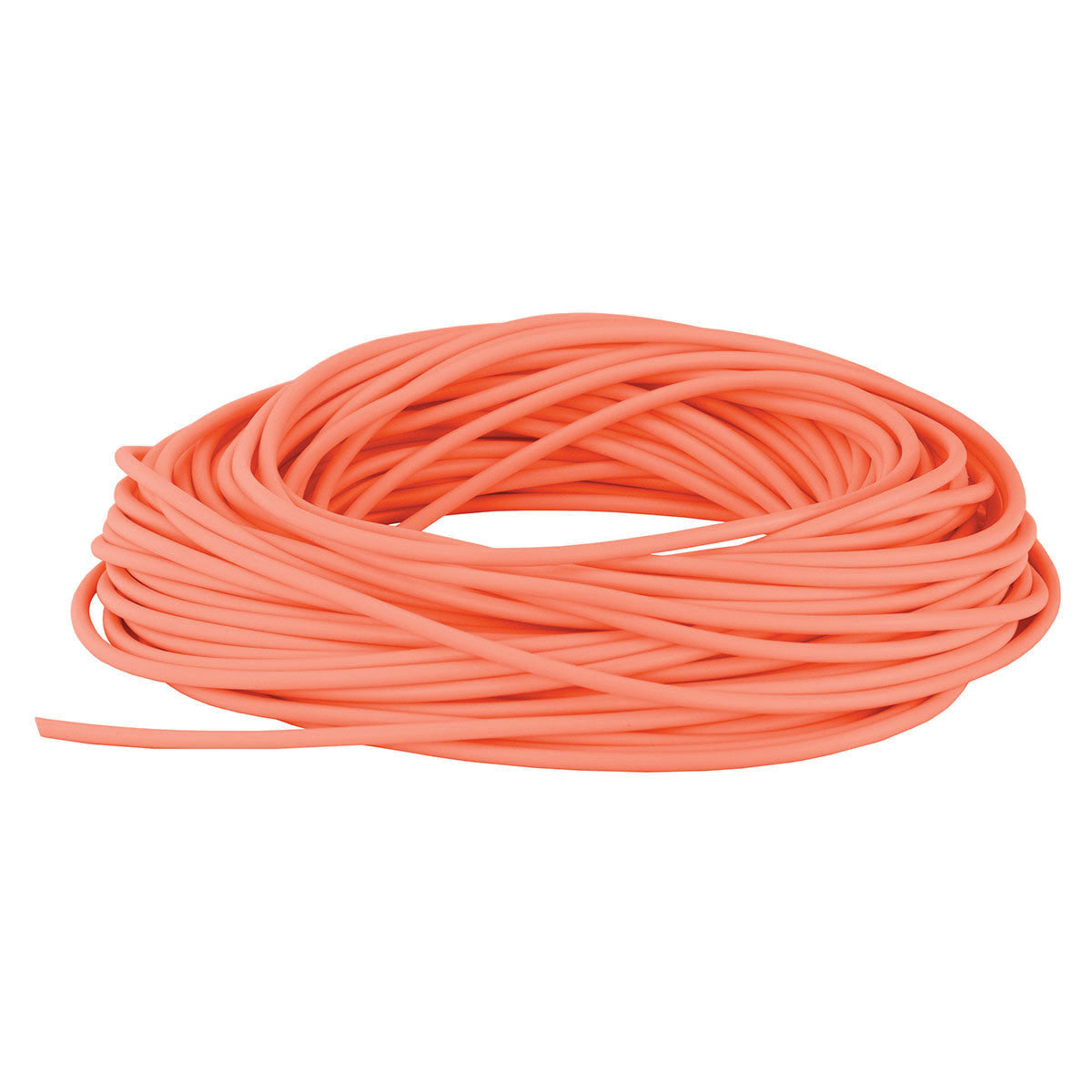 A coil of REP Band Non-Latex Tubing in orange, coiled in a neat, circular arrangement against a white background.