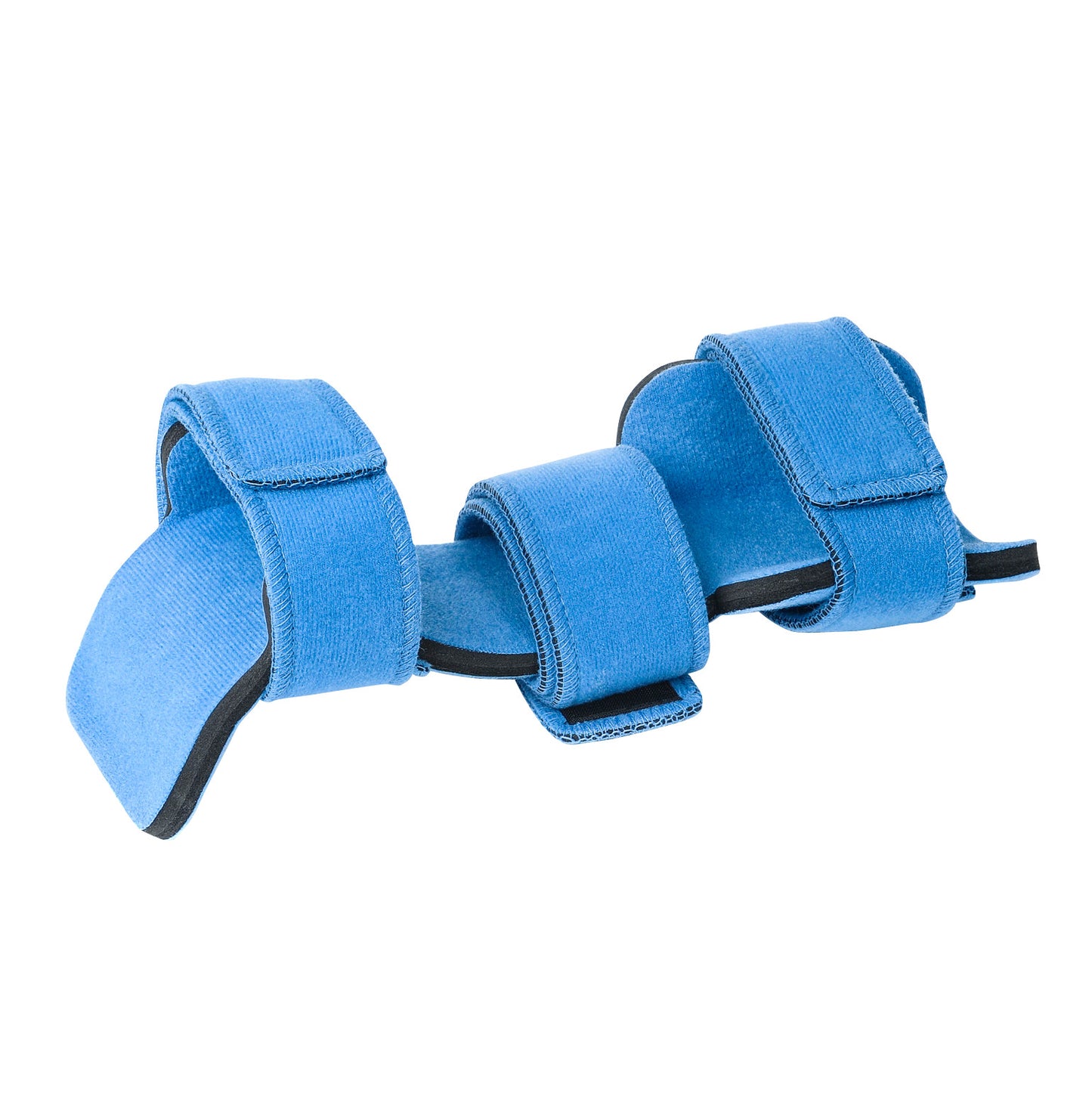 The Comfy Splints Adult Hand/Wrist Orthosis, a blue adjustable support device with multiple straps, lies on a white background.