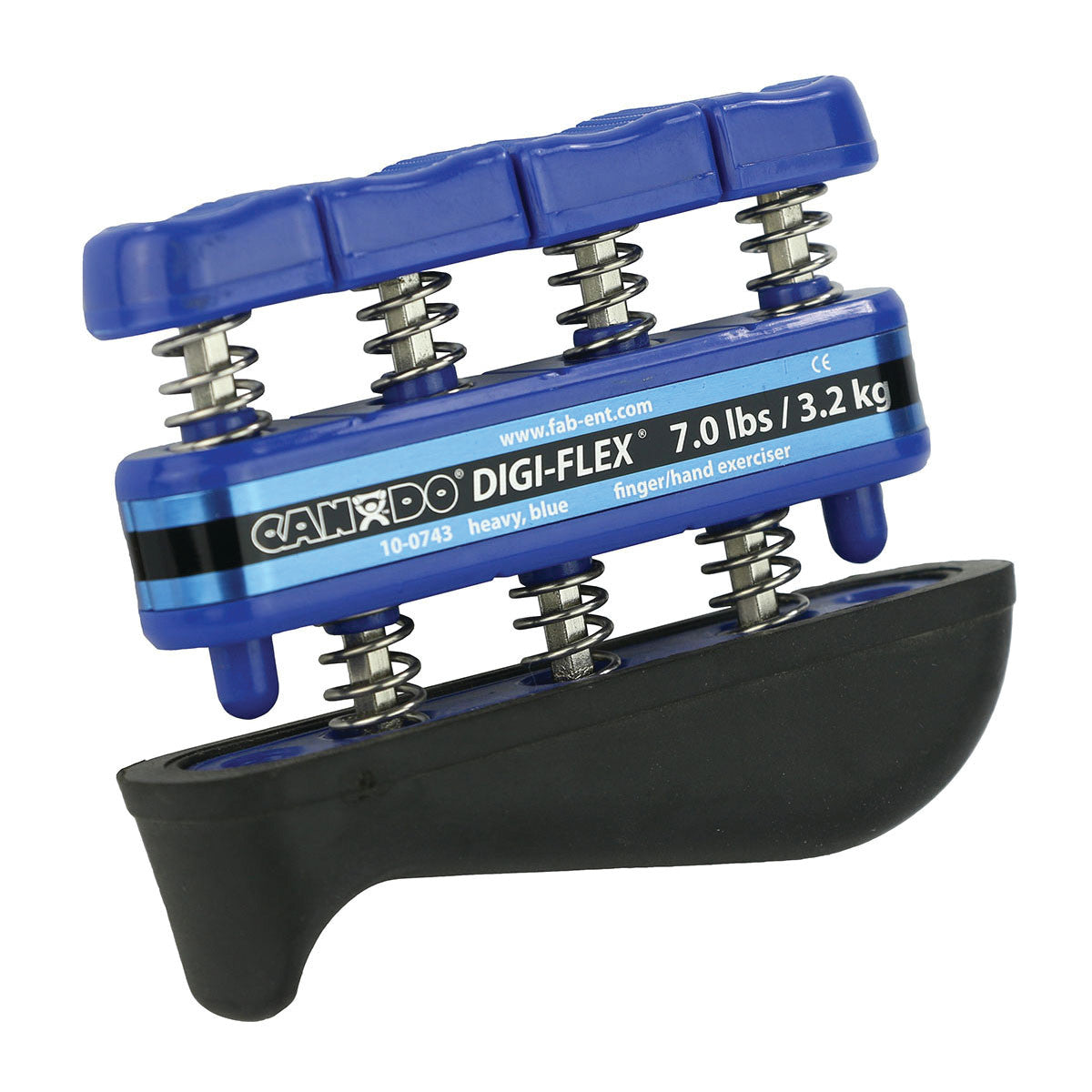 The CanDo Digi-Flex Hand Exerciser is blue and black with four spring-loaded buttons for strengthening fingers and hands.