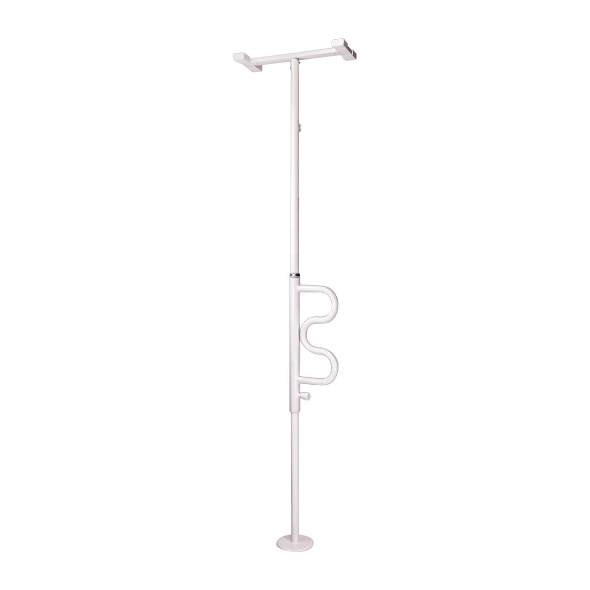 Security Pole and Curve Grab Bar in white, featuring a floor-to-ceiling pole with an attached curved grab bar for support and balance.