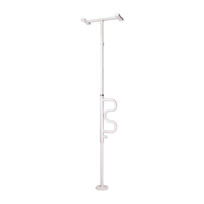 Security Pole and Curve Grab Bar in white, featuring a floor-to-ceiling pole with an attached curved grab bar for support and balance.