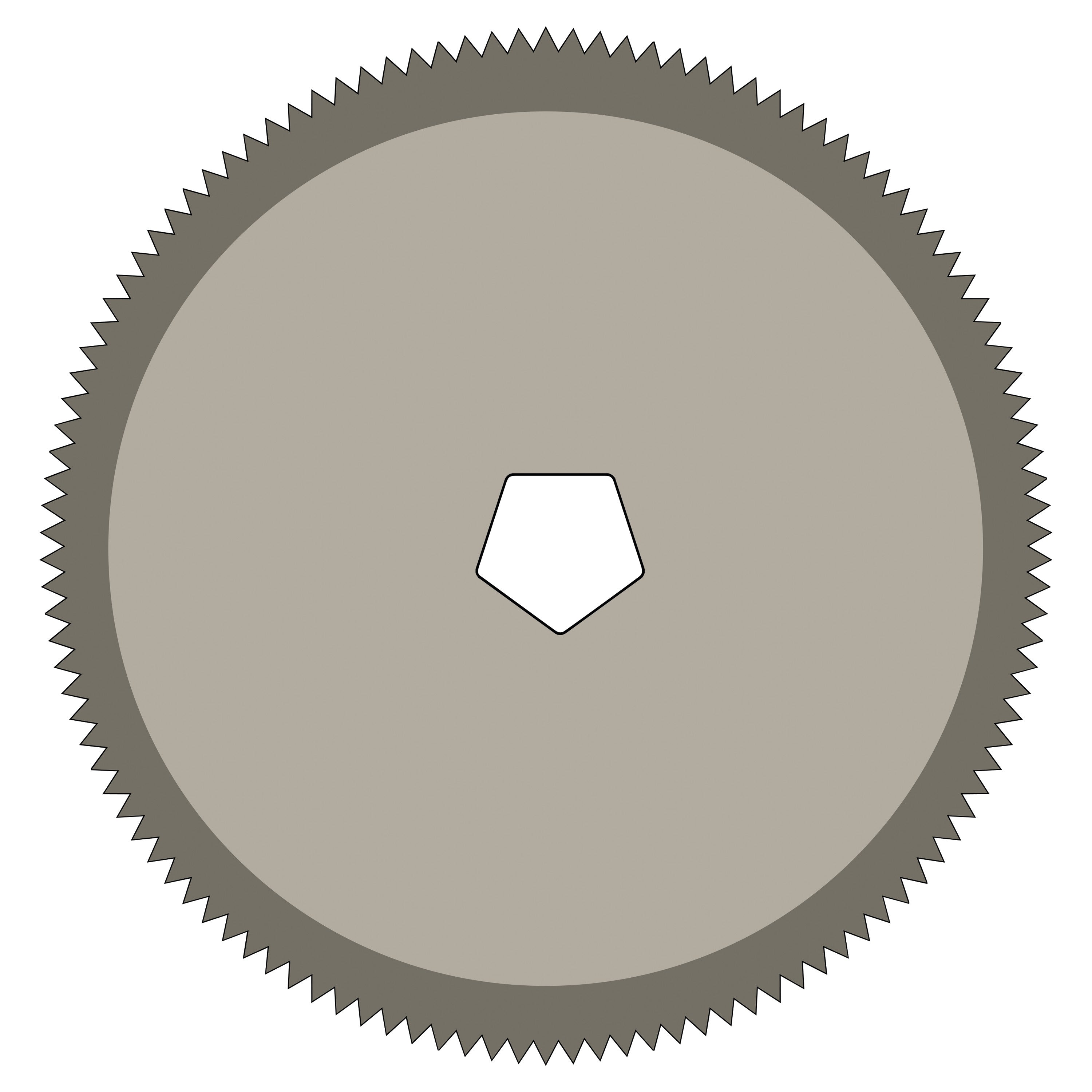 Circular saw blade with jagged edges and a pentagonal center cutout, labeled as Cast Saw Blade for DeSoutter CleanCast CC4, CC5, CC6, and CSB Cast Saws.