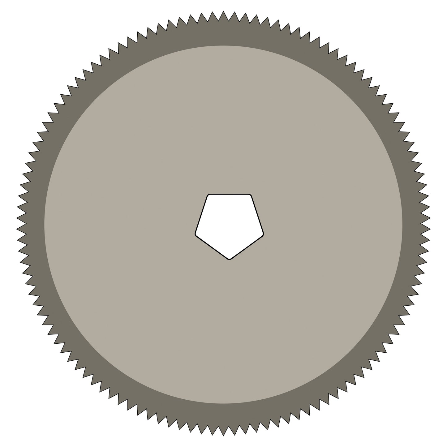 Circular saw blade with jagged edges and a pentagonal center cutout, labeled as Cast Saw Blade for DeSoutter CleanCast CC4, CC5, CC6, and CSB Cast Saws.