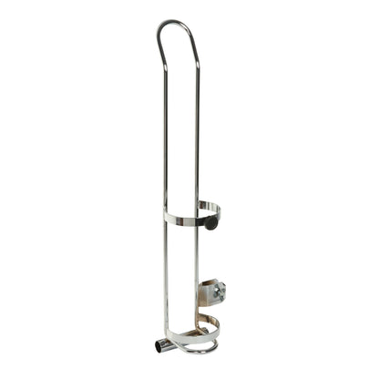 The Oxygen Tank Holder for Wheelchair is a metal frame designed to securely attach an oxygen tank to a wheelchair.