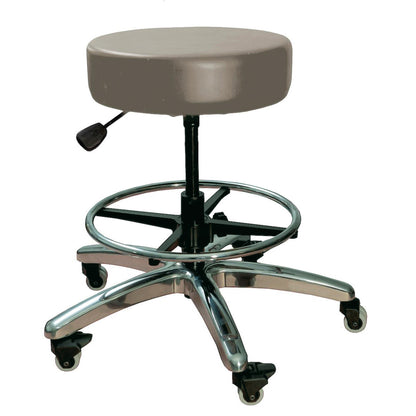 Brandt Industries Heavy-Duty Exam Stool with a round padded seat, adjustable height, foot ring, and five caster wheels.