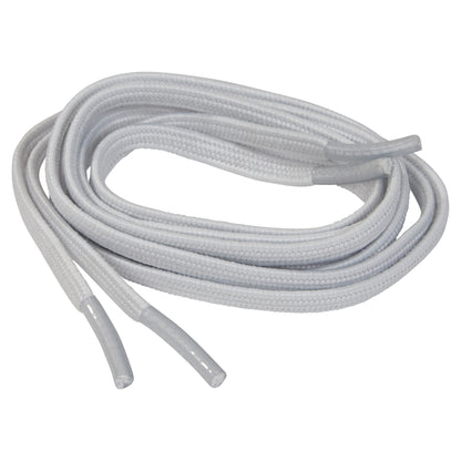 A coiled Flat Elastic Shoelace in white, with plastic aglets at each end, is shown on a plain background.