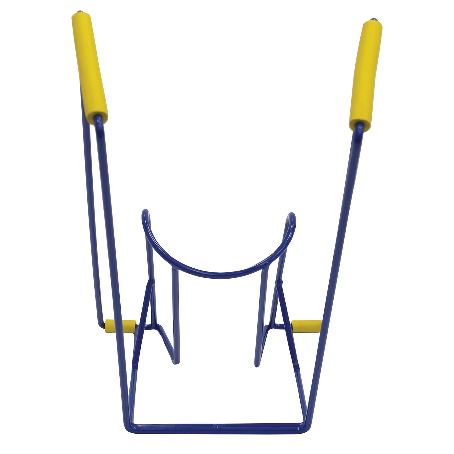 The Ezy-On Wire Stocking Aid is a blue wire frame designed to help users easily put on stockings or socks.