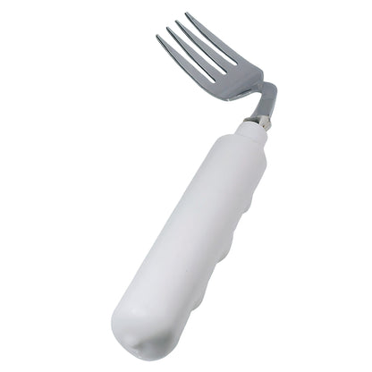 Grip-Tight Angled Utensils fork with a white ergonomic handle designed for individuals with limited hand mobility.