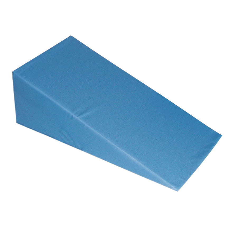 AliMed Vinyl-Covered 20 Degree Large Wedge Positioner in blue vinyl, featuring a triangular shape for medical or therapeutic use.