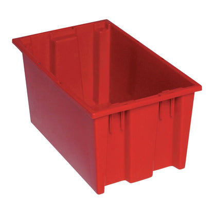 A red Quantum Stack and Nest Tote with a rectangular shape and open top, designed for storage and organization.
