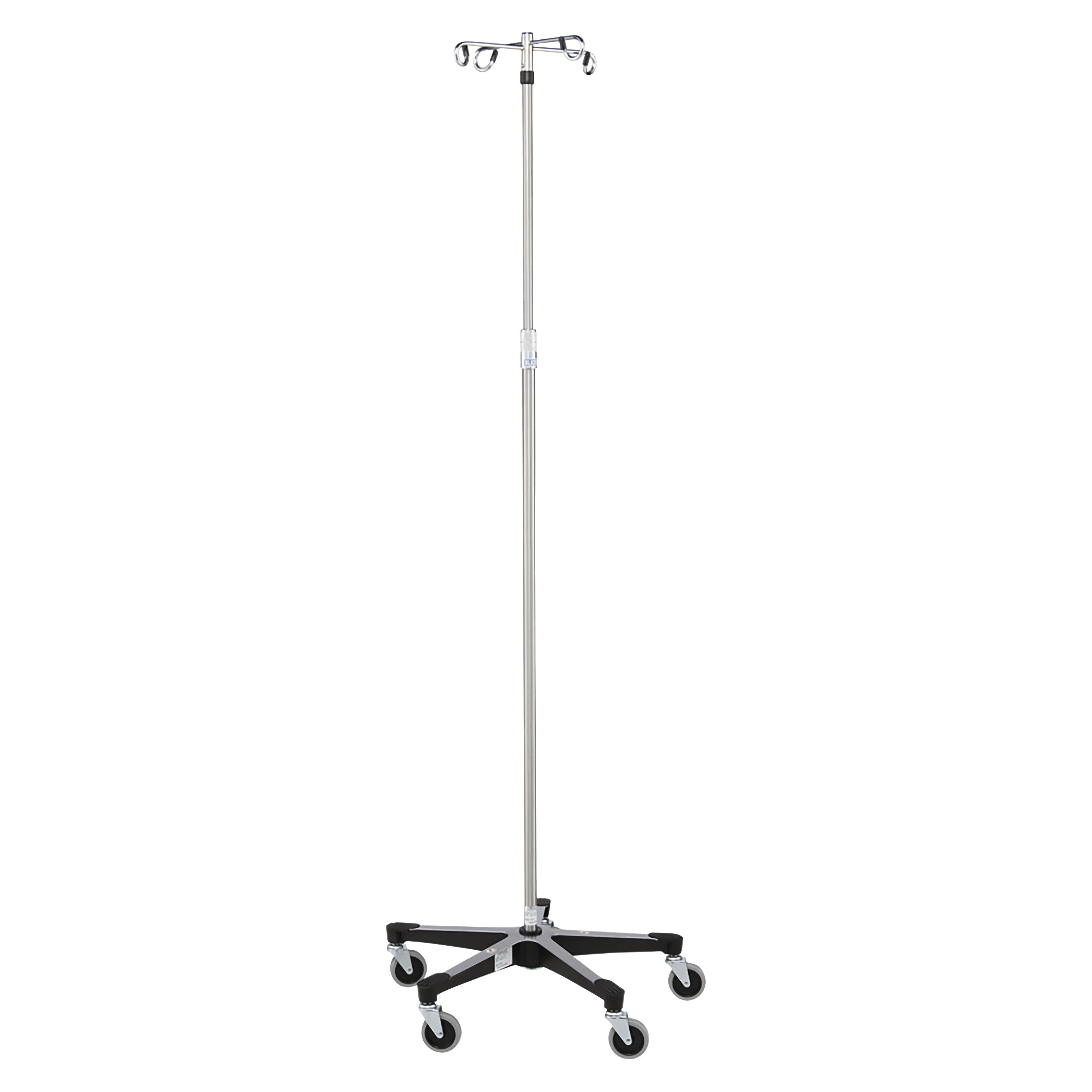 Blickman Five-Leg Stainless Steel IV Stand with Twist Lock features a sturdy base and wheels for easy maneuverability in medical settings.