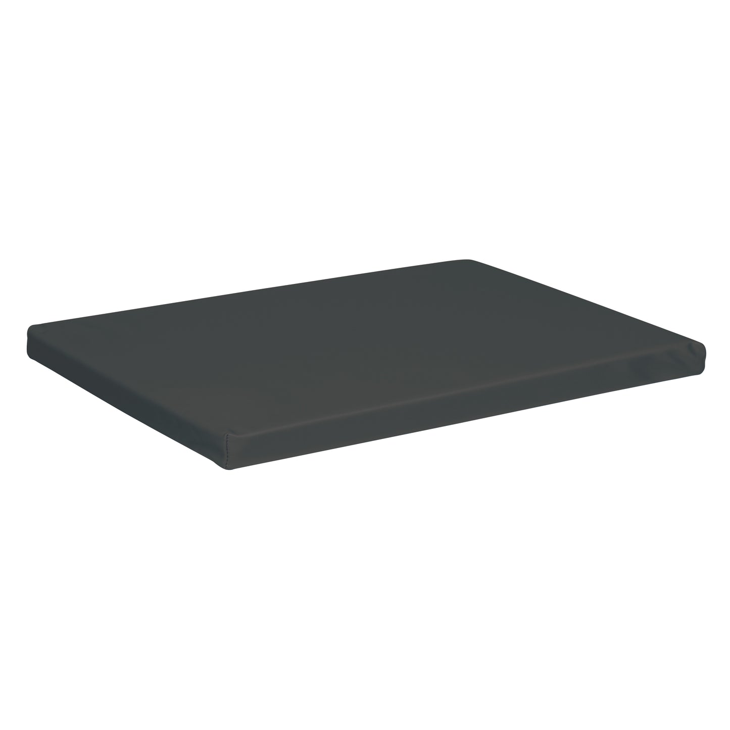 The image is of the AliMed Vinyl-Covered Large Rectangle Positioner, a flat, dark-colored cushion used for patient positioning.