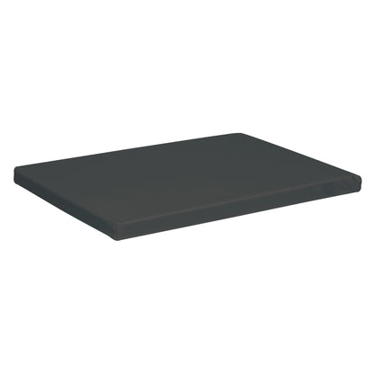 The image is of the AliMed Vinyl-Covered Large Rectangle Positioner, a flat, dark-colored cushion used for patient positioning.