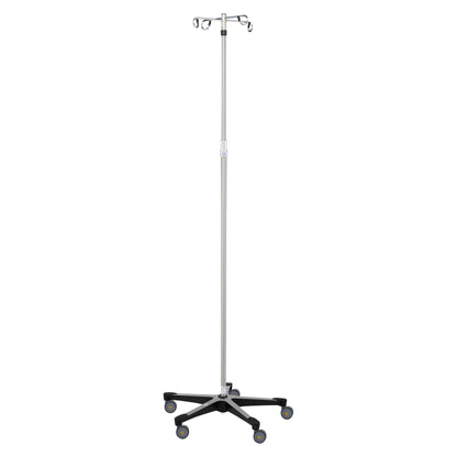 Blickman MR-Conditional Five-Leg IV Stand with casters, adjustable height, and multiple hooks for hanging medical IV bags.