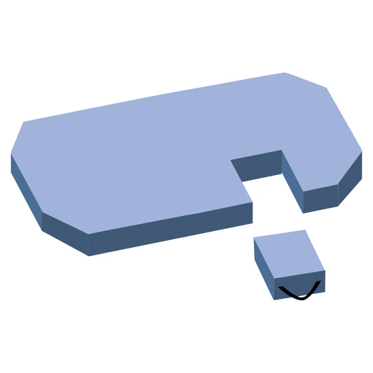 AliMed Echostretcher Pad, light blue, with a detachable rectangular piece and a handle, designed for medical use.