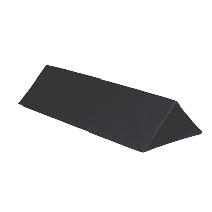 The image displays an AliMed Vinyl-Covered 45 Degree Large Wedge Positioner, a black, triangular cushion used for patient support.