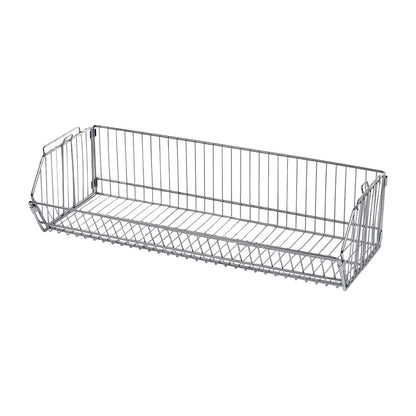 Wire Bin for Nexel Wire Bin Shelving, a rectangular metal storage basket with vertical bars and a mesh base, designed for shelving.
