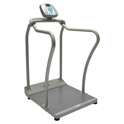 The Health o meter Digital Platform Scale with Everlock features side rails and a digital display for accurate weight measurement.
