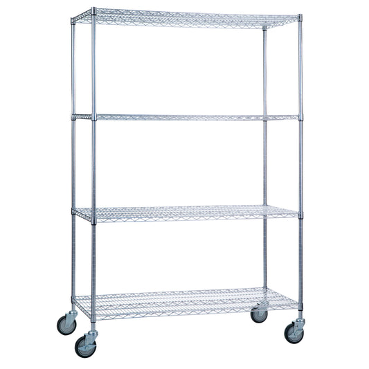 AliMed 4-Shelf Chrome Wire Linen Cart with four mesh shelves and swivel caster wheels for easy mobility.