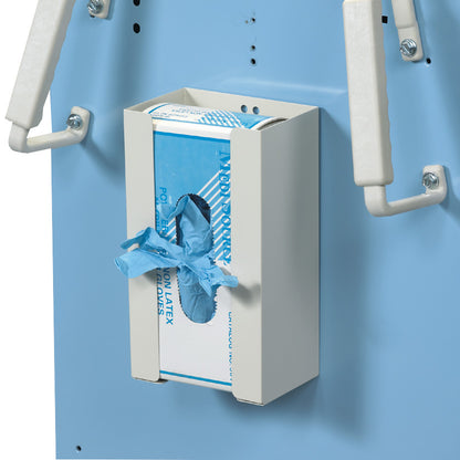 AliMed Cart Accessory: Glove Box Holder for Mini/Select/Standard/Wide Series Medical Carts holds blue gloves, mounted on a blue panel.