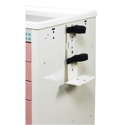 AliMed Cart Accessory: Sharps Bracket for Select/Standard/Wide Series Medical Carts with adjustable straps on a cart's side.