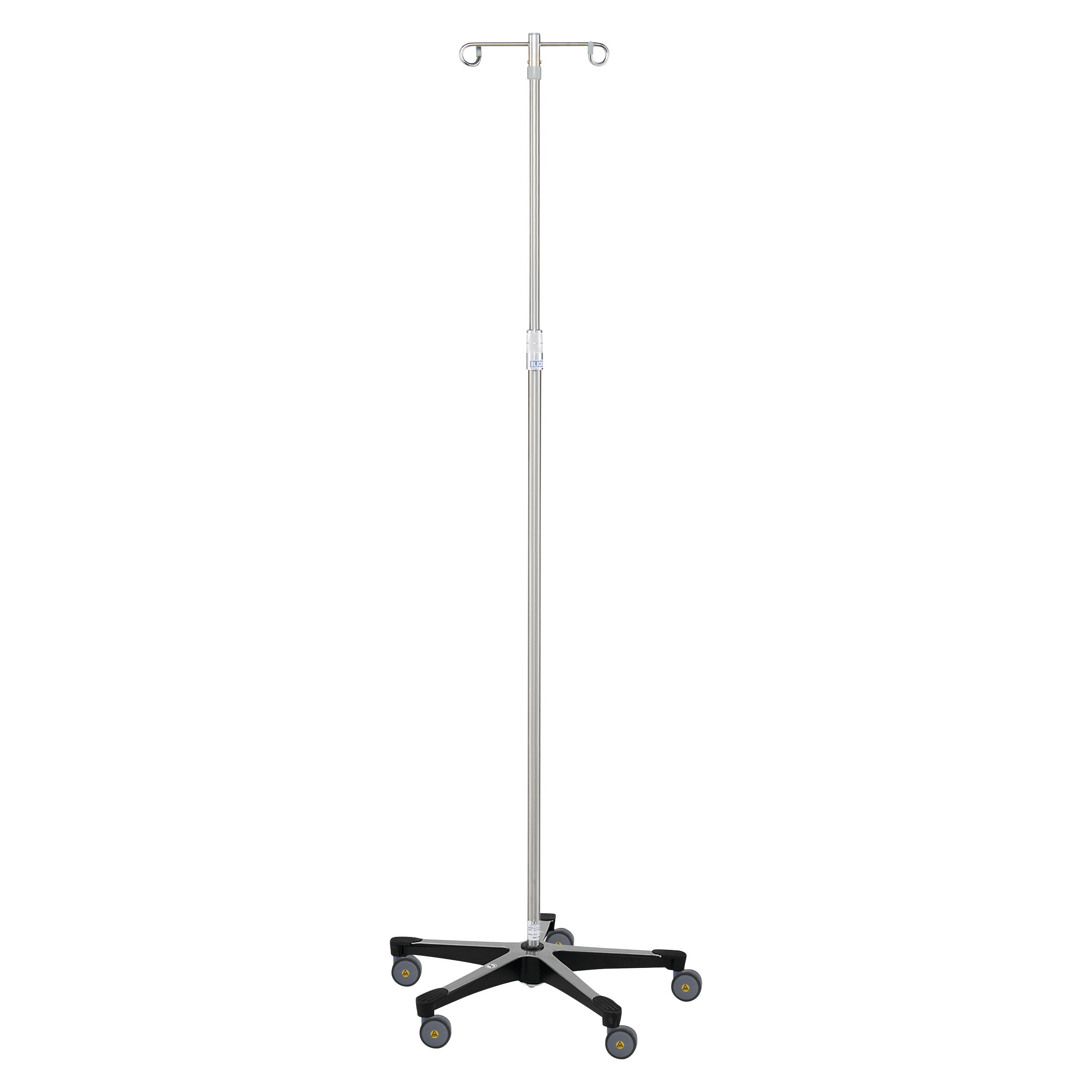 Blickman MR-Conditional Five-Leg IV Stand with a telescopic pole and wheels for mobility, designed for medical use.