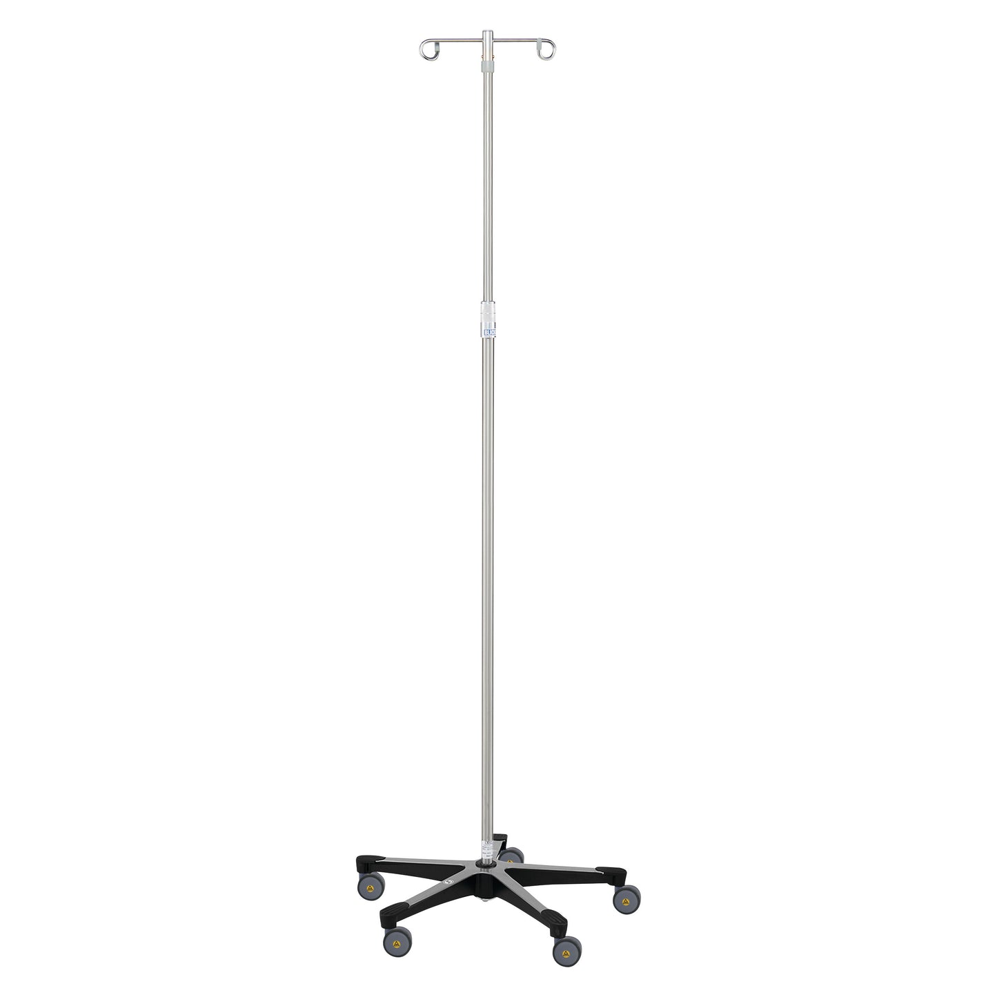 Blickman MR-Conditional Five-Leg IV Stand with a telescopic pole and wheels for mobility, designed for medical use.