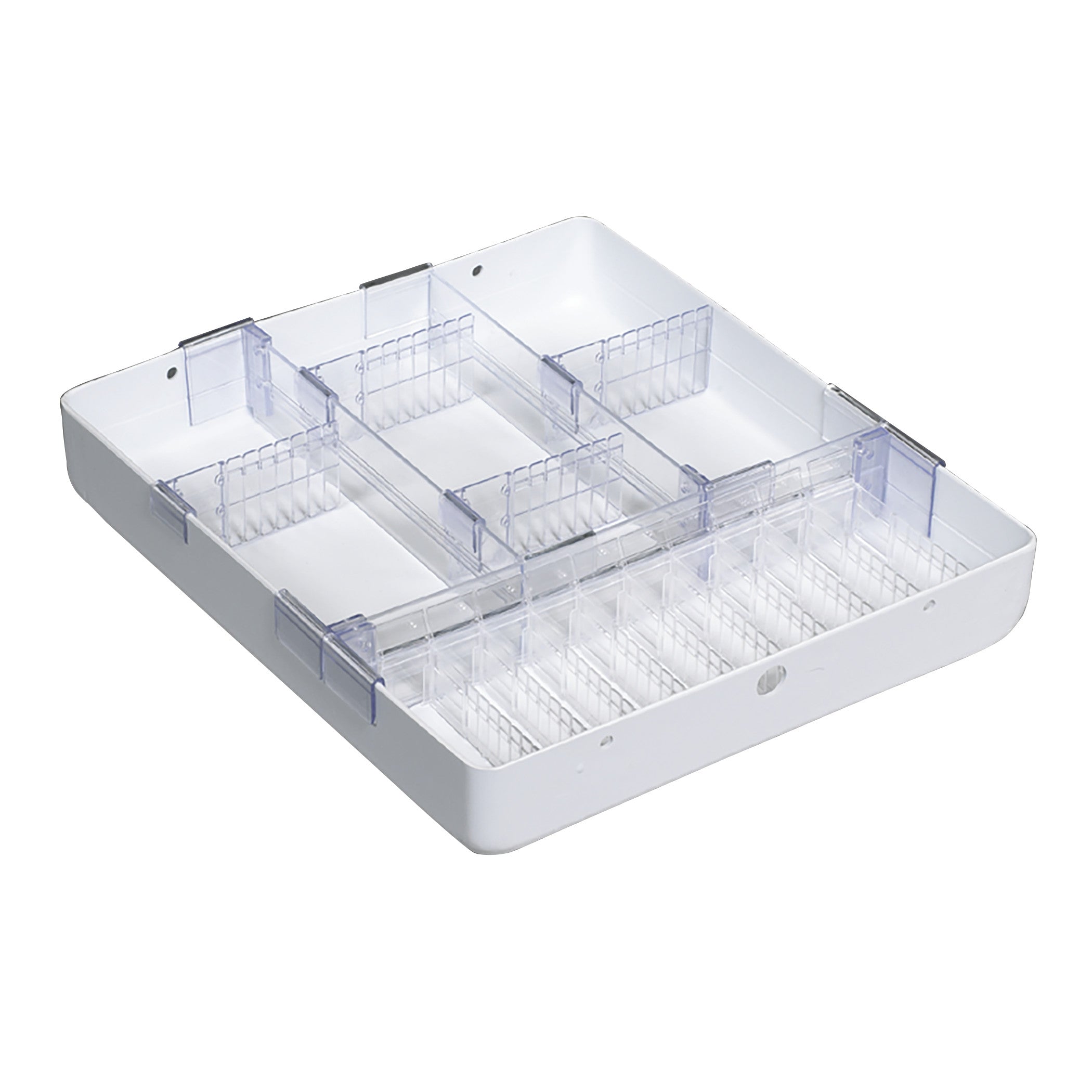 AliMed Cart Accessory: Full Drawer Tray Kit for 3"H Drawers for Mini Series Medical Carts, featuring clear, adjustable dividers.