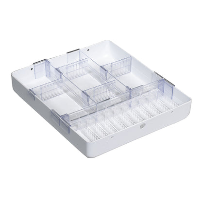 AliMed Cart Accessory: Full Drawer Tray Kit for 3"H Drawers for Mini Series Medical Carts, featuring clear, adjustable dividers.