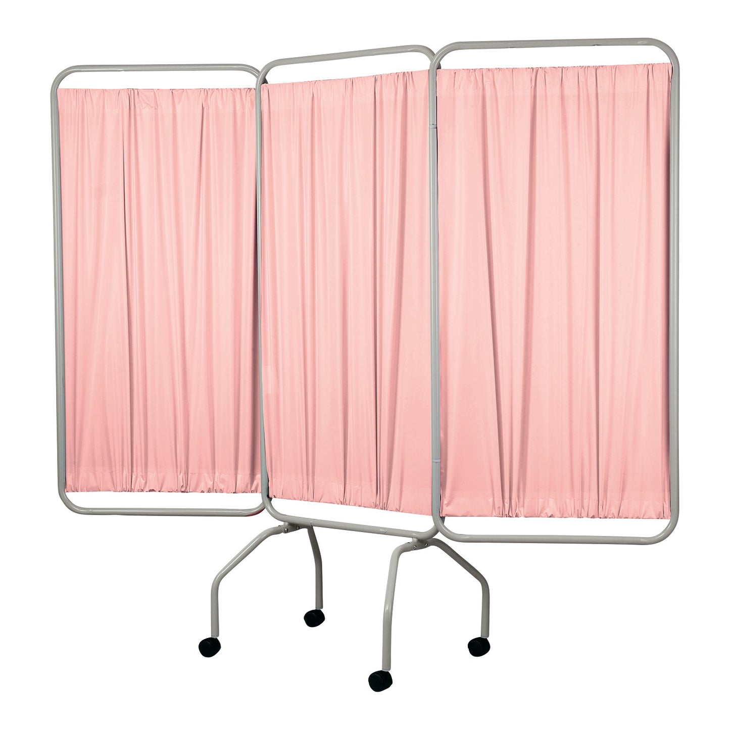 Champion Privess Basic Three-Panel Privacy Screen with pink fabric panels and a silver frame on wheels.