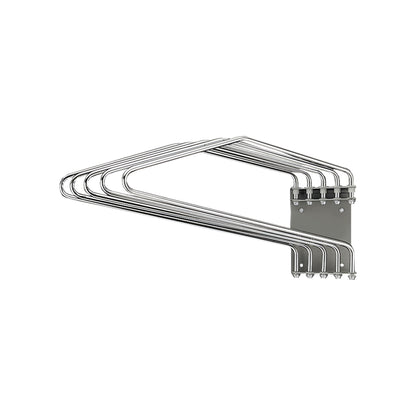 Barrier Technologies Swing-Arm Five-Apron Rack with metal arms fanned out, mounted on a wall for organizing aprons.