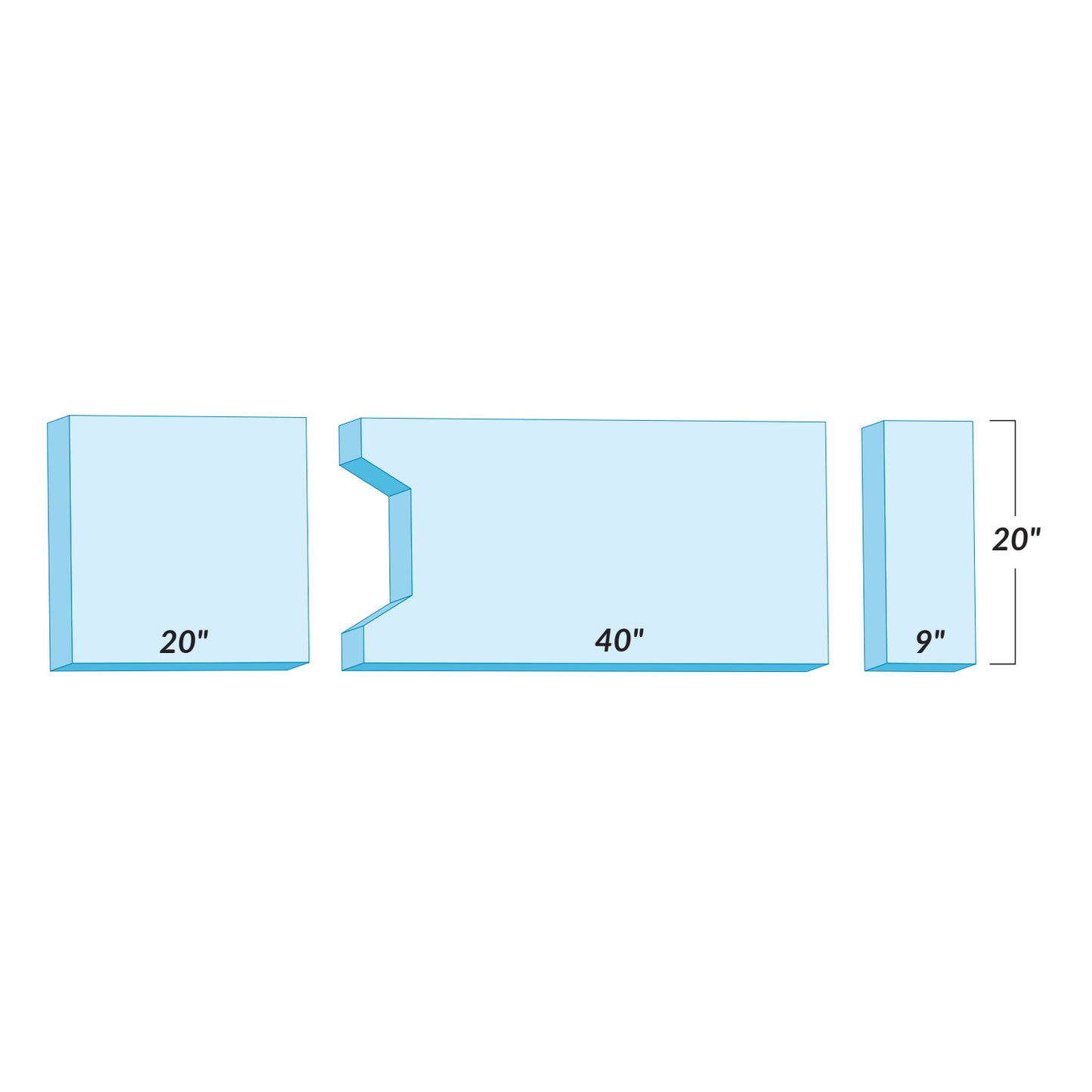 Gel Support Surface for AMSCO Surgical Tables features three separate, labeled blue foam pieces with measurements.