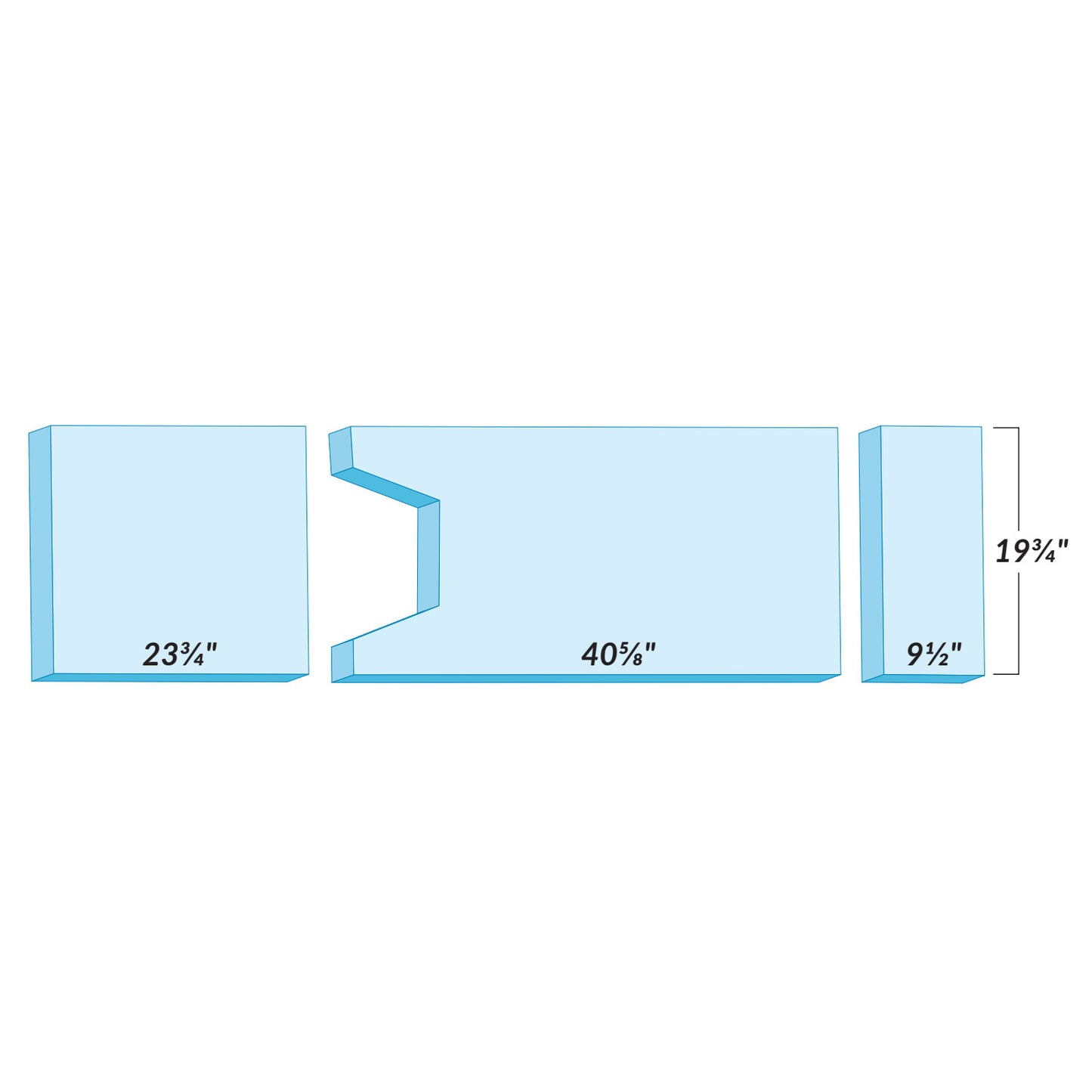Support Surface Set for Skytron Tables, featuring three blue foam pieces with specific measurements indicated.