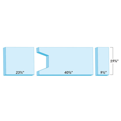 Support Surface Set for Skytron Tables, featuring three blue foam pieces with specific measurements indicated.