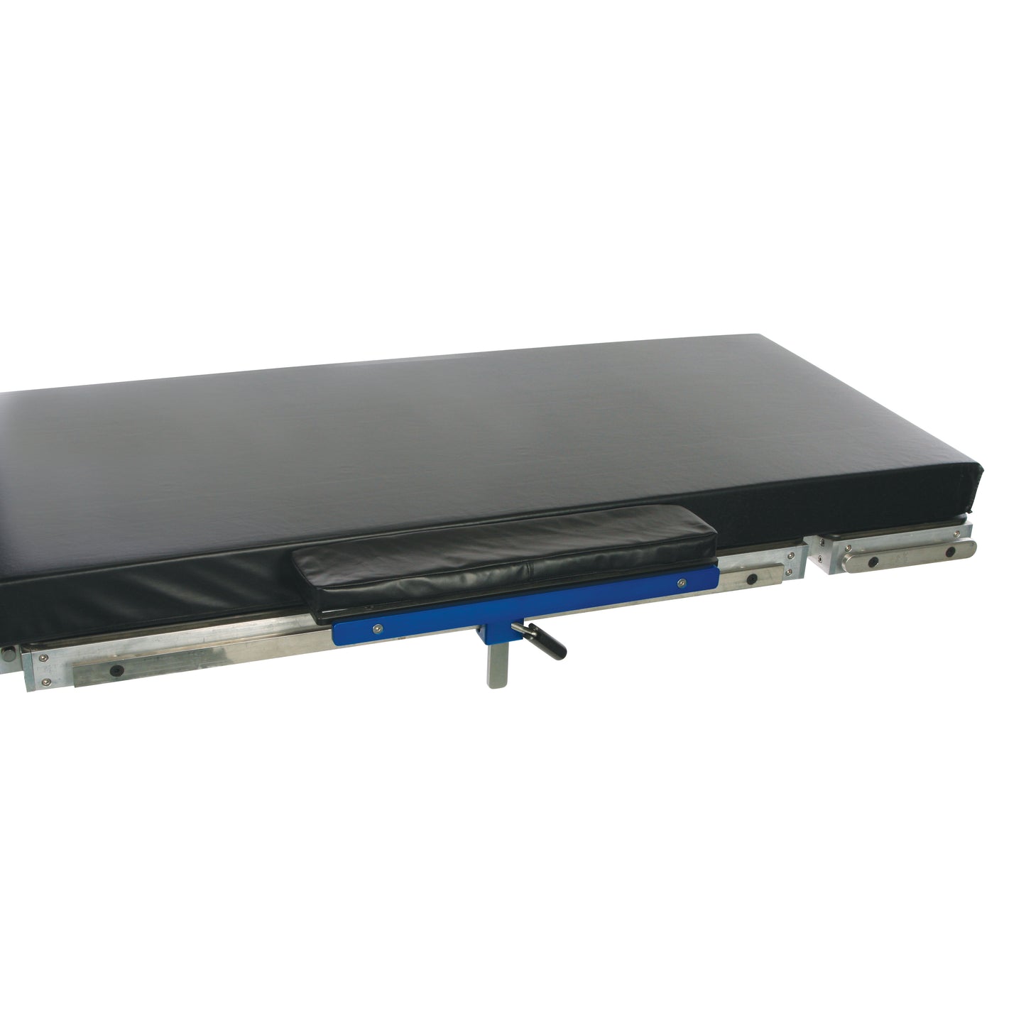 The AliMed Table Width Extender is a black padded attachment used to increase the width of an examination table.