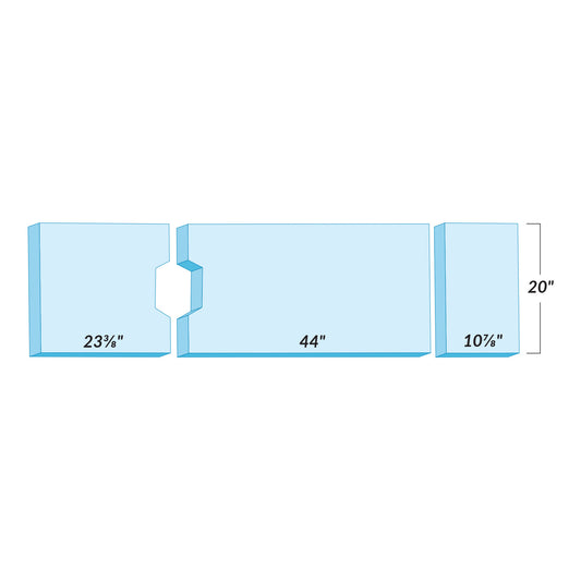 Diagram of AliMed Gel Support Surface for AMSCO Surgical Tables, showing dimensions: 23", 44", and 10" with a height of 20".
