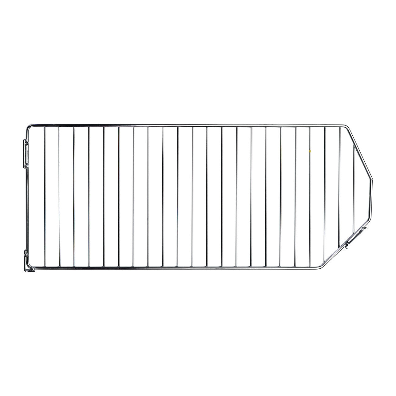 Divider for Quantum Mesh Stack and Hang Wire Bin with a rectangular metal grid and a slanted edge on the right side.