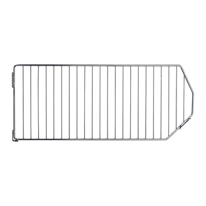 Divider for Quantum Mesh Stack and Hang Wire Bin with a rectangular metal grid and a slanted edge on the right side.