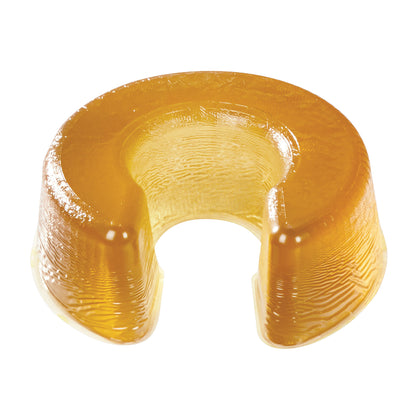 AliMed AliGel Horseshoe Donut, a translucent amber gel cushion with a U-shape, designed for comfort and pressure relief.