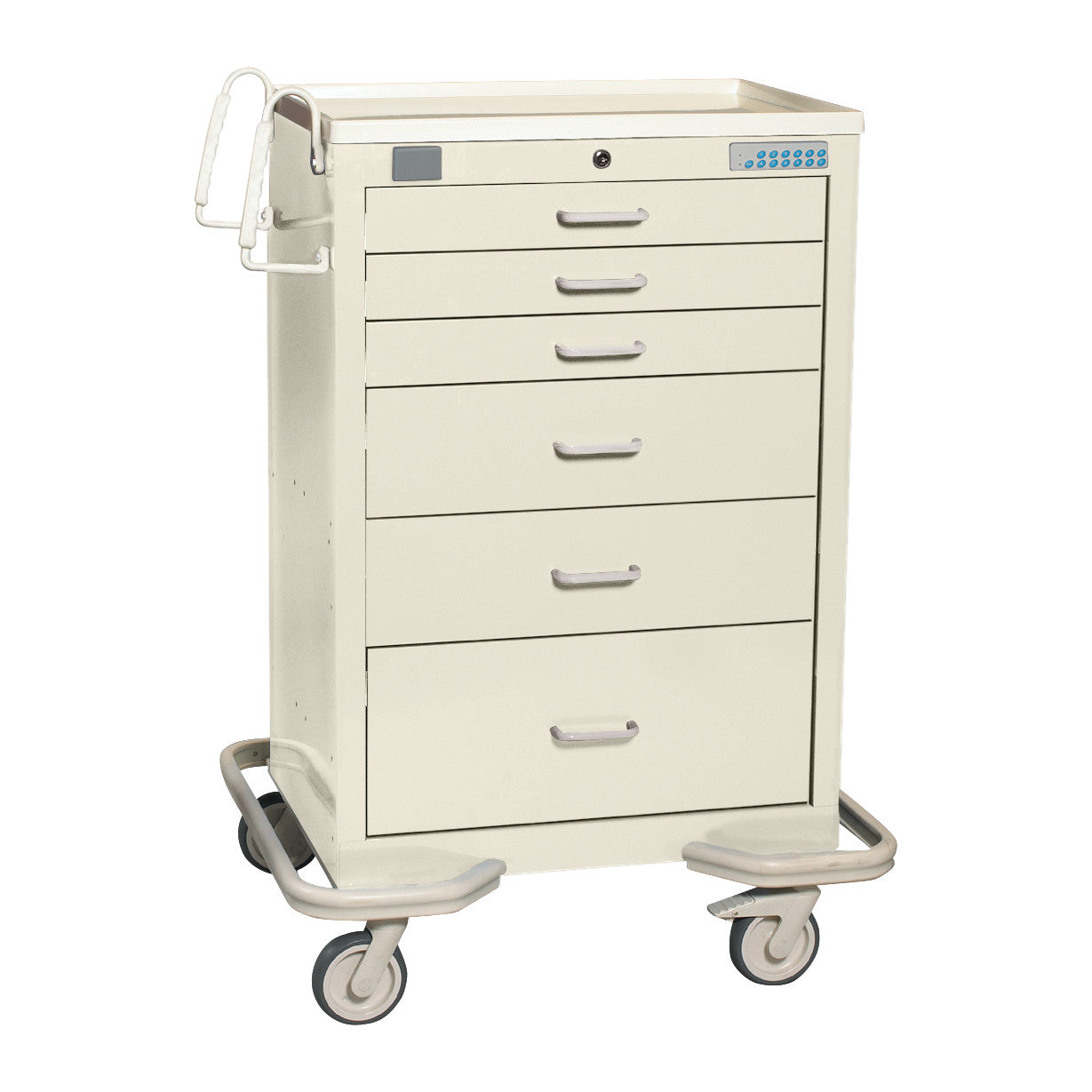 AliMed Standard Series 6-Drawer Anesthesia/Procedure Cart with Proximity Lock, 30" Drawer Space, featuring six drawers and four wheels.