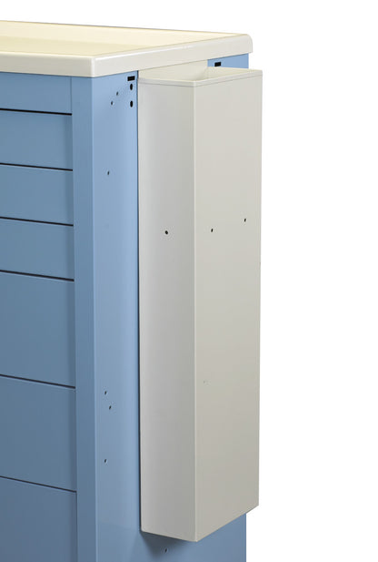 AliMed Cart Accessory: Catheter Holder for Select/Standard/Wide Series Medical Carts attached to the side of a blue medical cart.