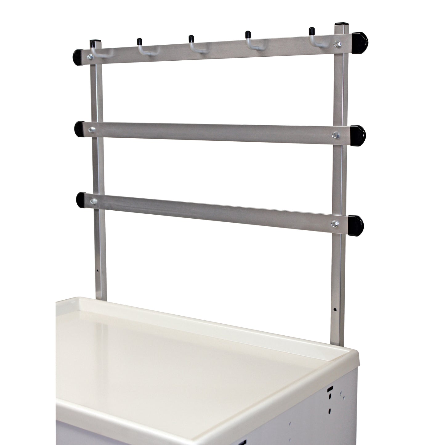 AliMed Cart Accessory: Trellis System with Hooks for Mini/Standard/Select Series Medical Carts features three horizontal bars with hooks.