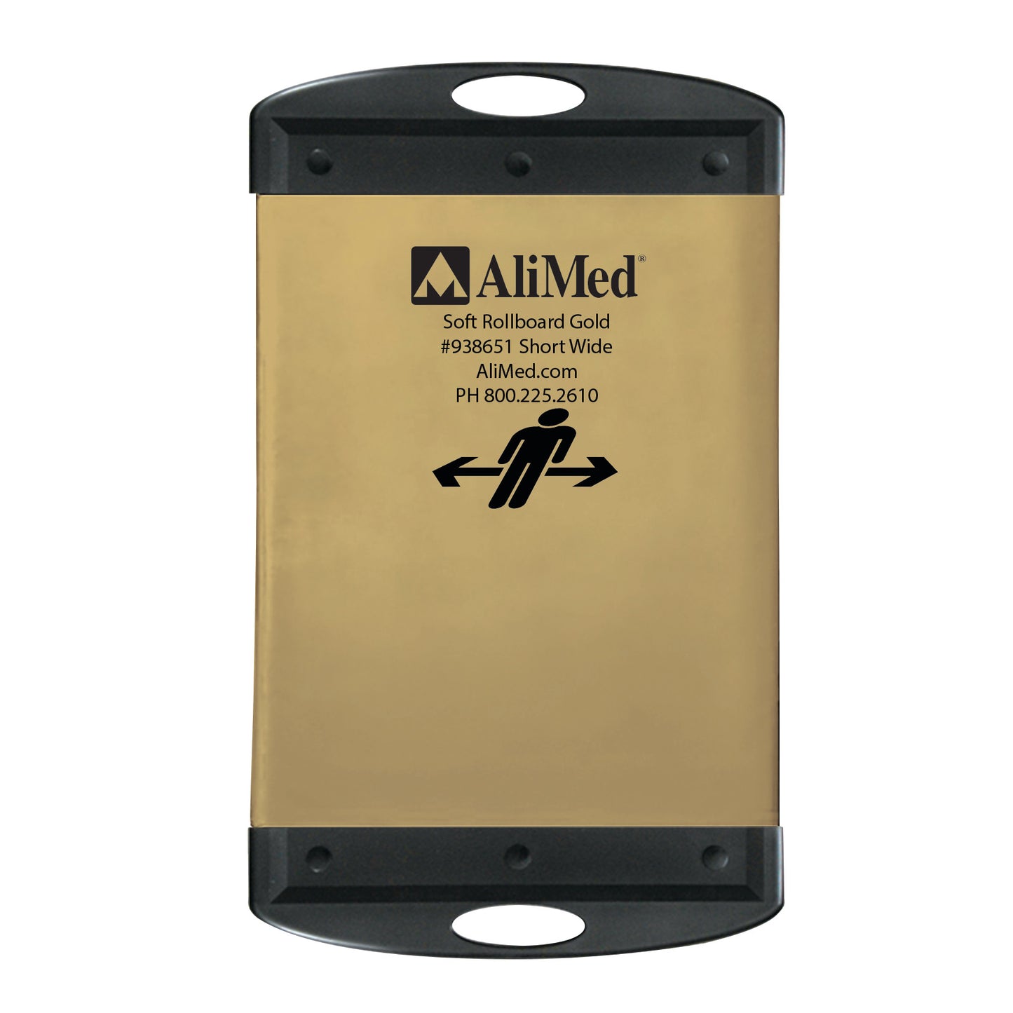 The AliMed Soft Gold Rollboard, in a gold color with black handles and text, is designed for easy patient transfer.