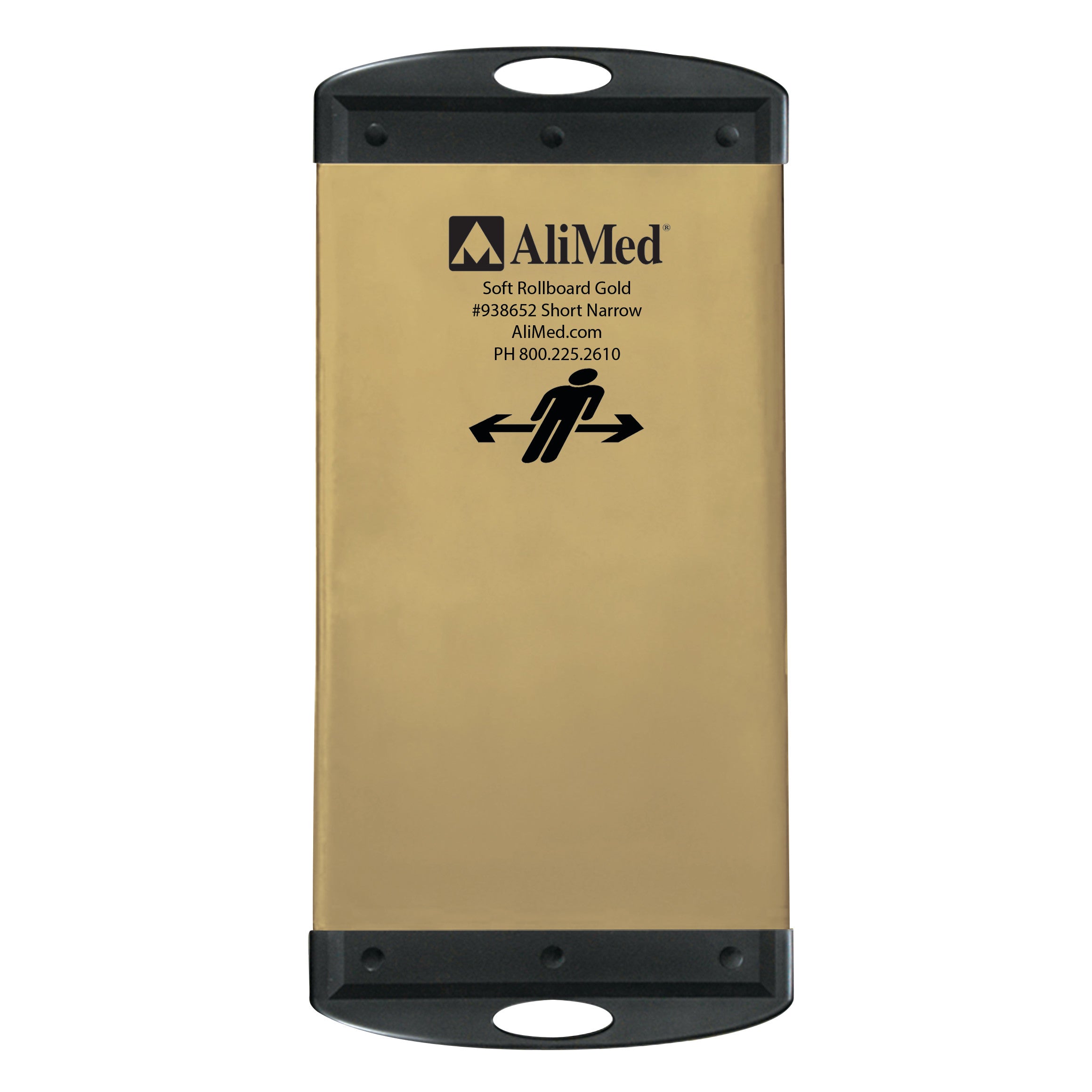 The AliMed Soft Gold Rollboard, featuring handles and a person icon with arrows, is designed for easy patient transfers.