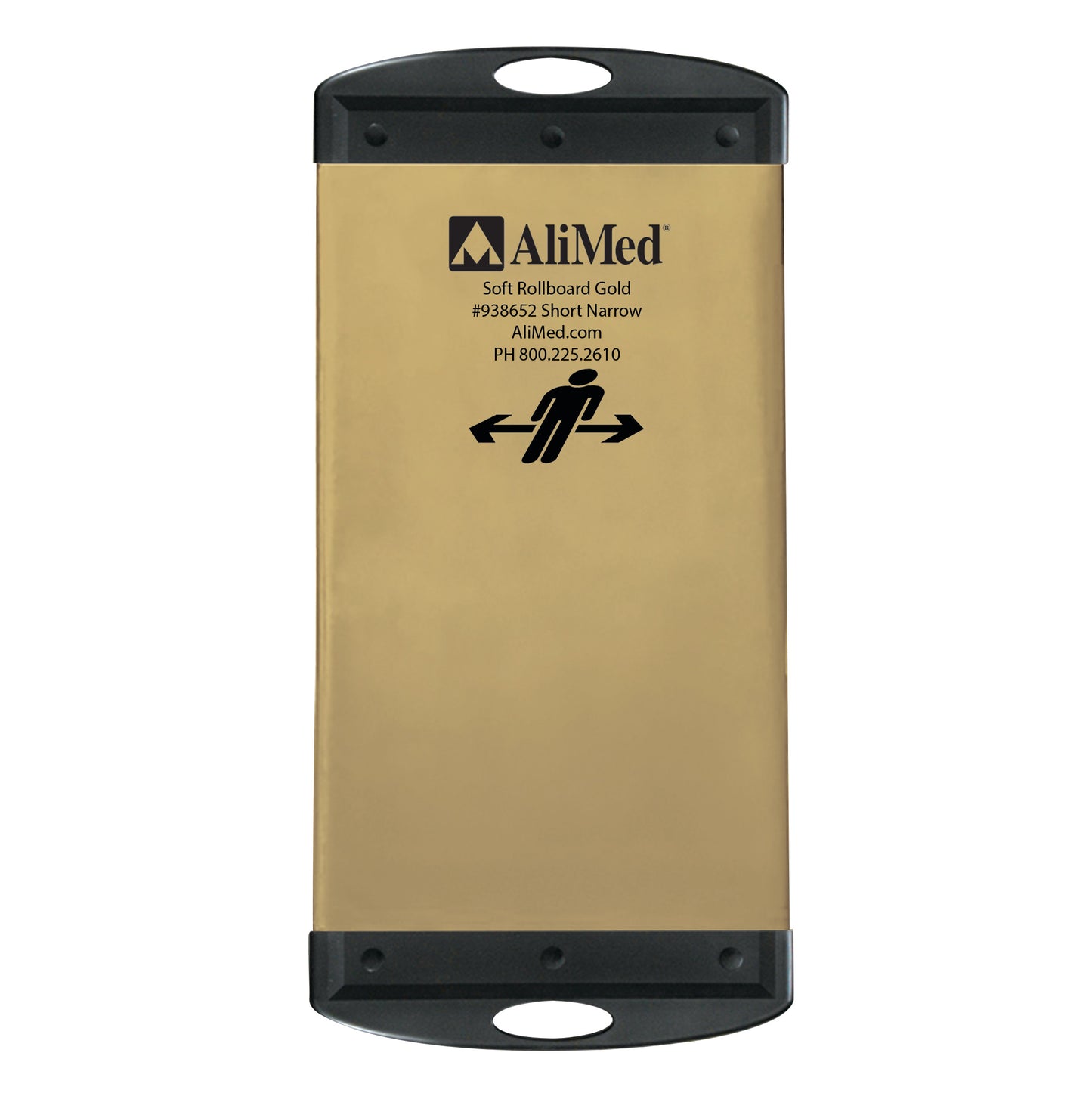 The AliMed Soft Gold Rollboard, featuring handles and a person icon with arrows, is designed for easy patient transfers.