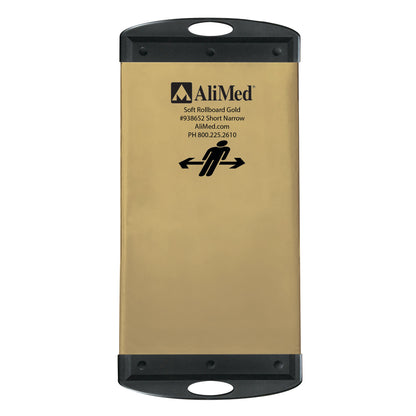 The AliMed Soft Gold Rollboard, featuring handles and a person icon with arrows, is designed for easy patient transfers.