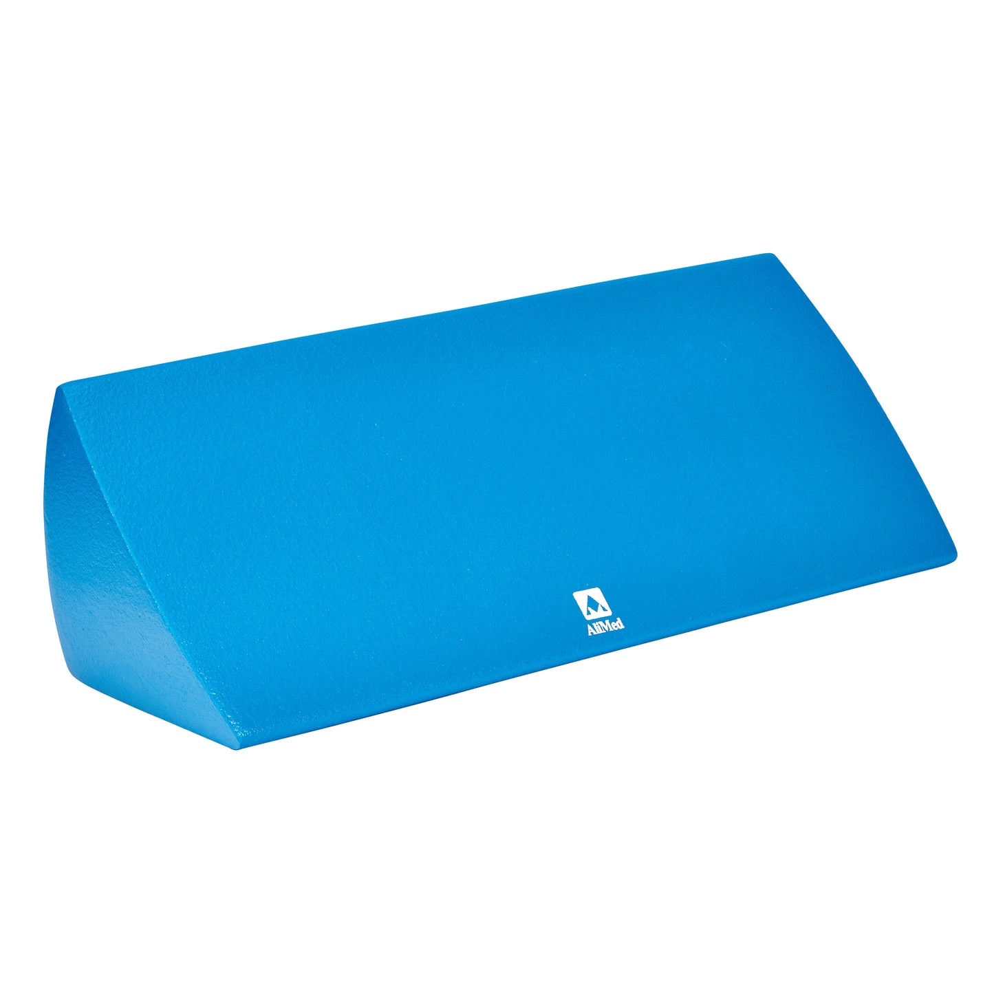 A blue AliMed InvisiCoat Plus 45 Degree Wedge for positioning, featuring a sloped surface for support, with a white logo on the side.