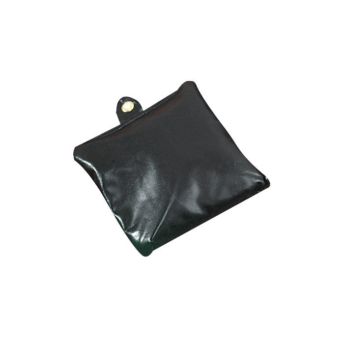 A black AliMed Traction Sandbag with a grommet at the top corner for hanging, used for medical rehabilitation purposes.