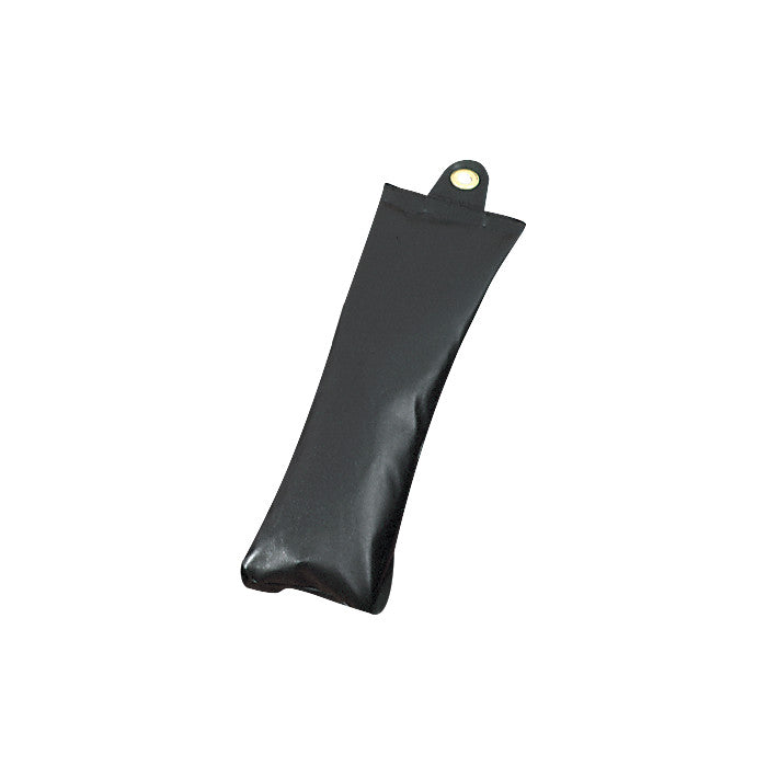 Black AliMed Traction Sandbag with reinforced hanging grommet on one end, designed for positioning support in medical settings.
