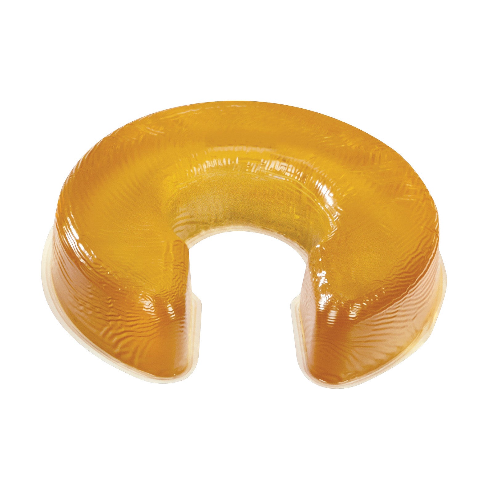 The AliMed AliGel Horseshoe Donut is a semi-circular, yellow gel cushion designed for head and neck support, with a smooth surface.